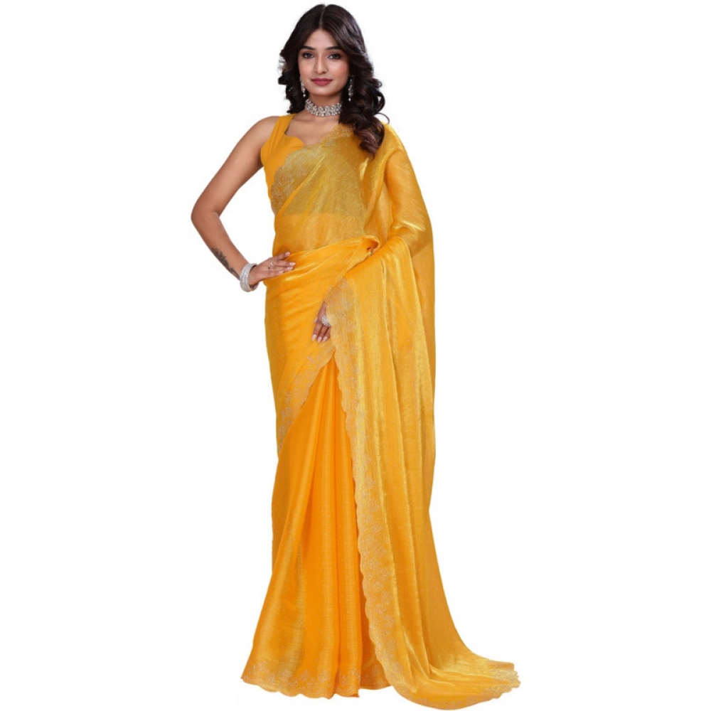 Generic Women's Jimmy choo Embellished Bollywood Saree With Unstitched Blouse 5.5Mtr (Mustard) - Image 2