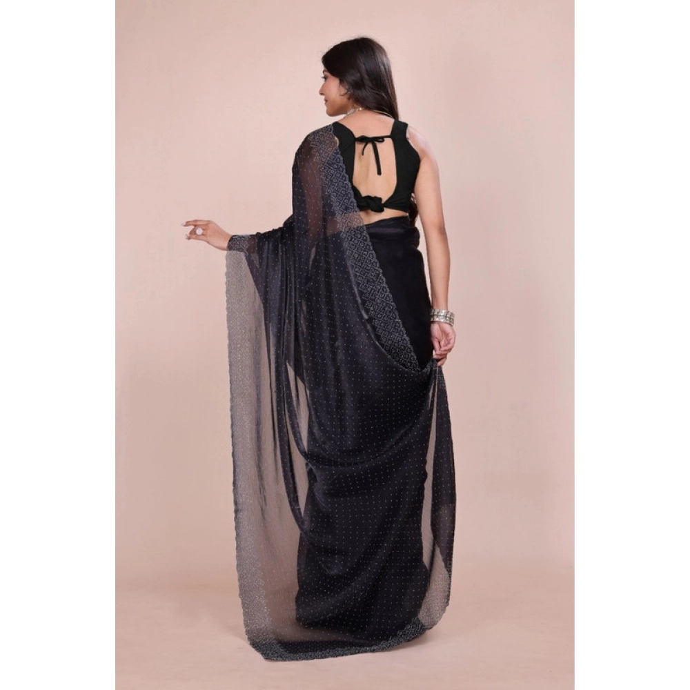 Generic Women's Jimmy choo Embellished Bollywood Saree With Unstitched Blouse 5.5Mtr (Black) - Image 2