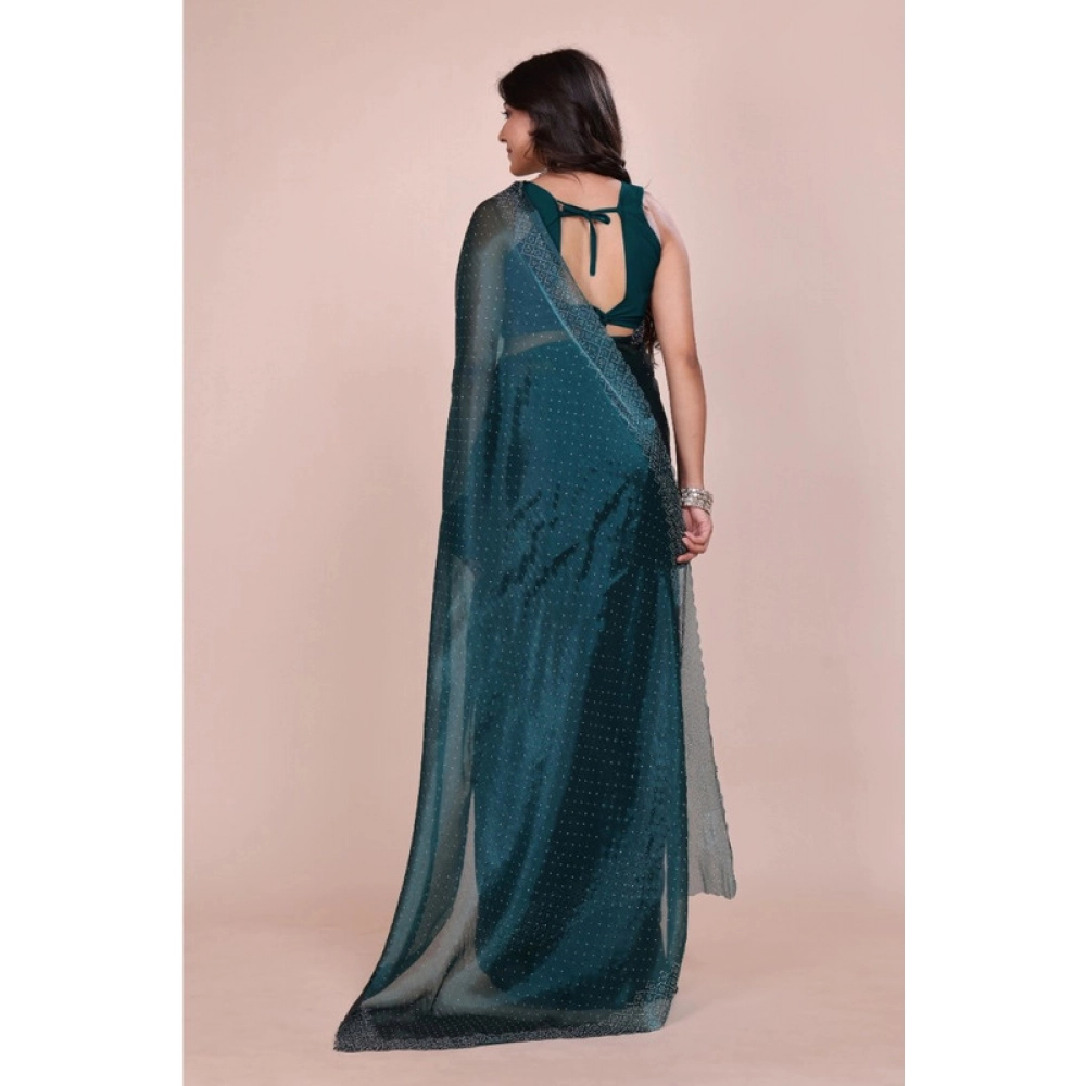 Generic Women's Jimmy choo Embellished Bollywood Saree With Unstitched Blouse 5.5Mtr (Green) - Image 2