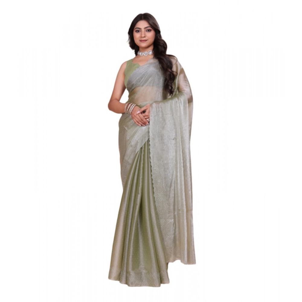 Generic Women's Jimmy choo Embellished Bollywood Saree With Unstitched Blouse 5.5Mtr (Light Green)