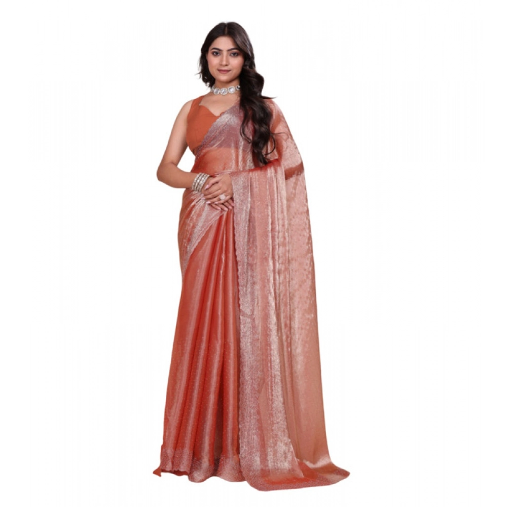 Generic Women's Jimmy choo Embellished Bollywood Saree With Unstitched Blouse 5.5Mtr (Orange)