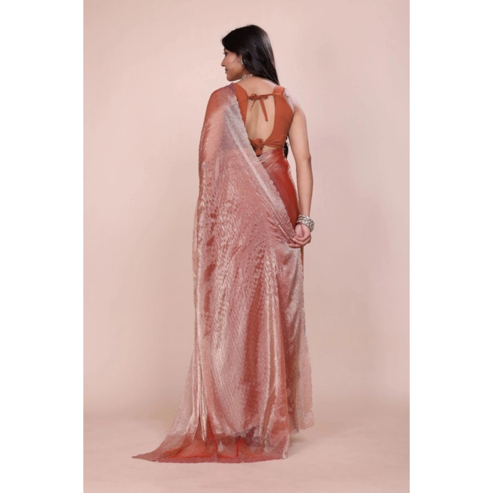 Generic Women's Jimmy choo Embellished Bollywood Saree With Unstitched Blouse 5.5Mtr (Orange) - Image 2