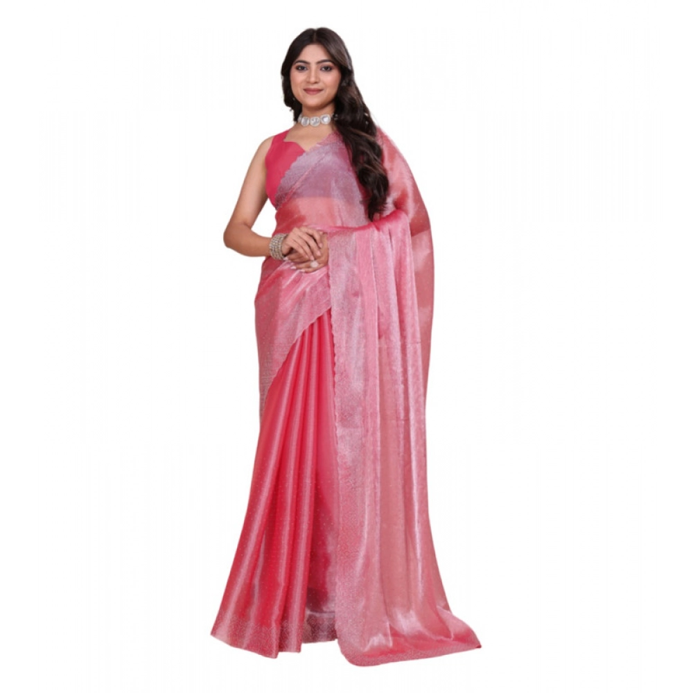 Generic Women's Jimmy choo Embellished Bollywood Saree With Unstitched Blouse 5.5Mtr (Pink)