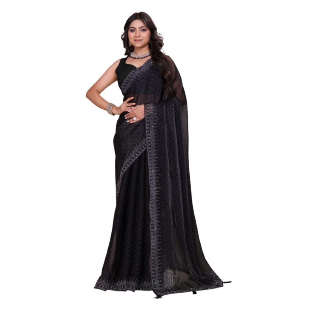 Generic Women's Jimmy choo Embellished Bollywood Saree With Unstitched Blouse 5.5Mtr (Black)