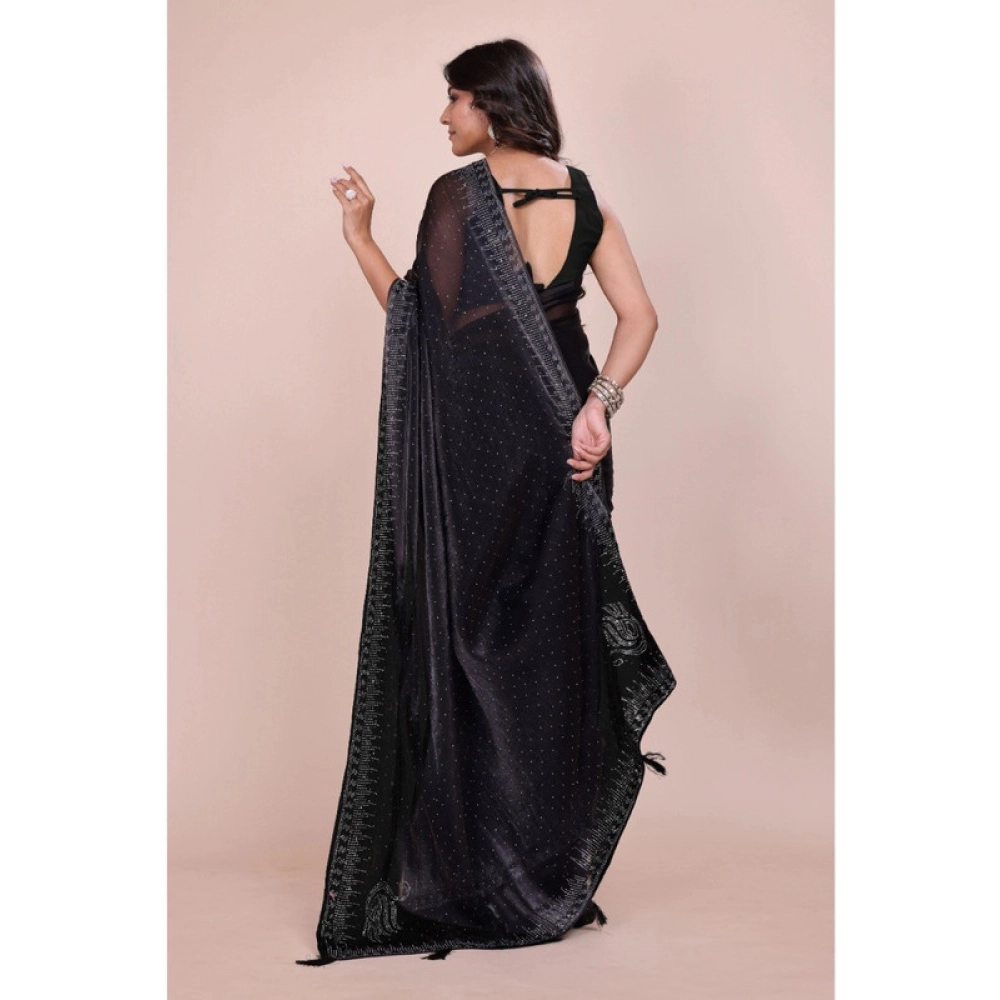 Generic Women's Jimmy choo Embellished Bollywood Saree With Unstitched Blouse 5.5Mtr (Black) - Image 2