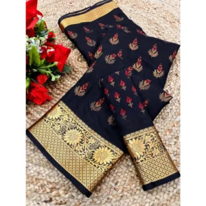 Generic Women's Digital Dolla Silk Printed Saree With Unstitched Blouse 5.5Mtr (Navy Blue)