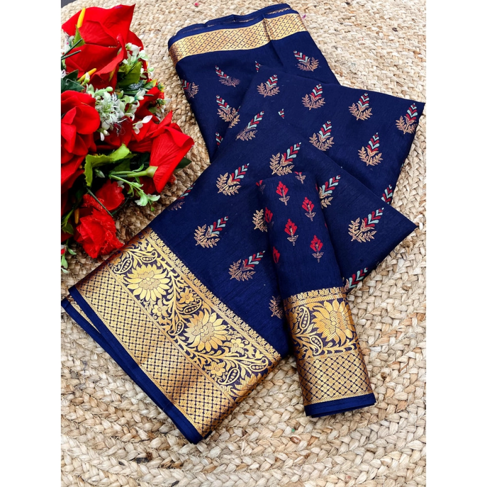 Generic Women's Digital Dolla Silk Printed Saree With Unstitched Blouse 5.5Mtr (Blue)