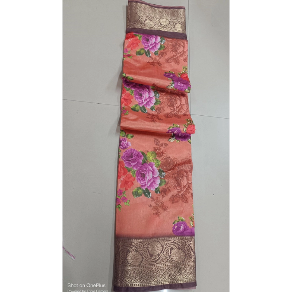 Generic Women's Digital Dolla Silk Printed Saree With Unstitched Blouse 5.5Mtr (Orange)