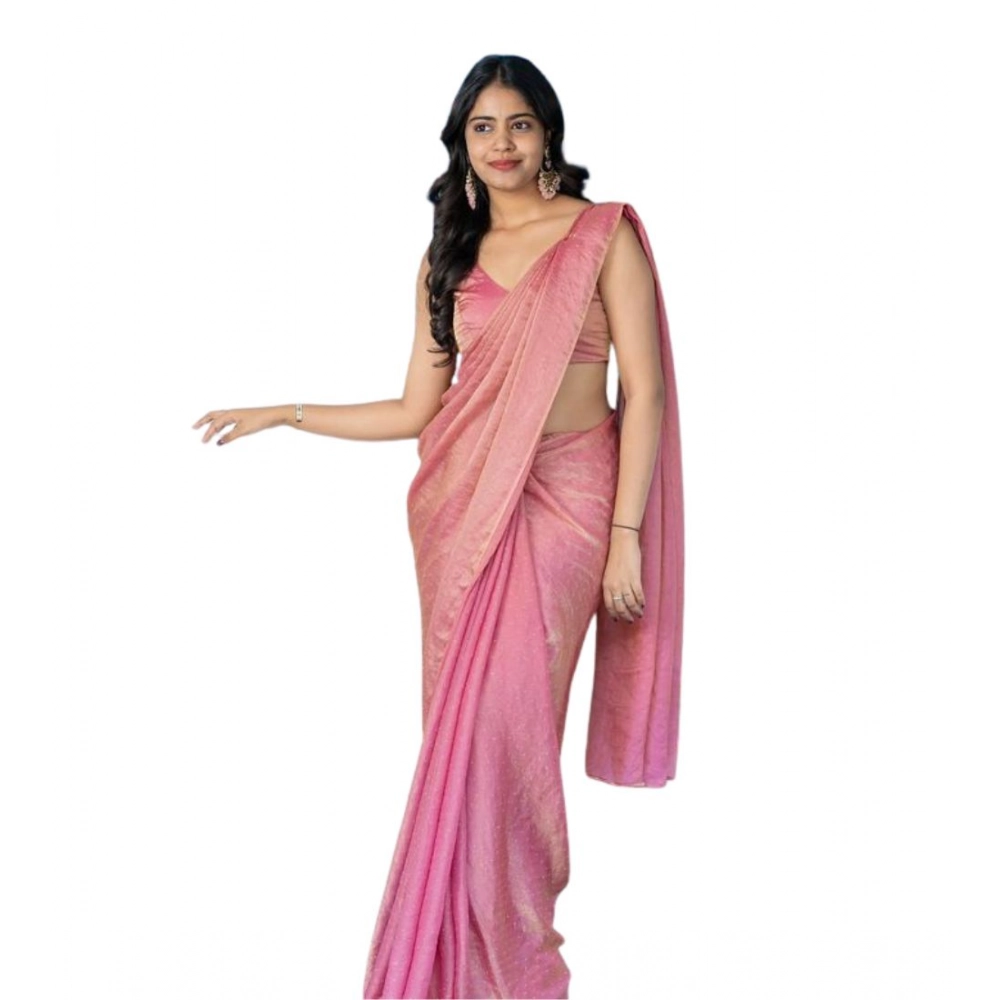 Generic Women's Silk Embroidred Saree With Unstitched Blouse 5.5Mtr (Pink) - Image 4