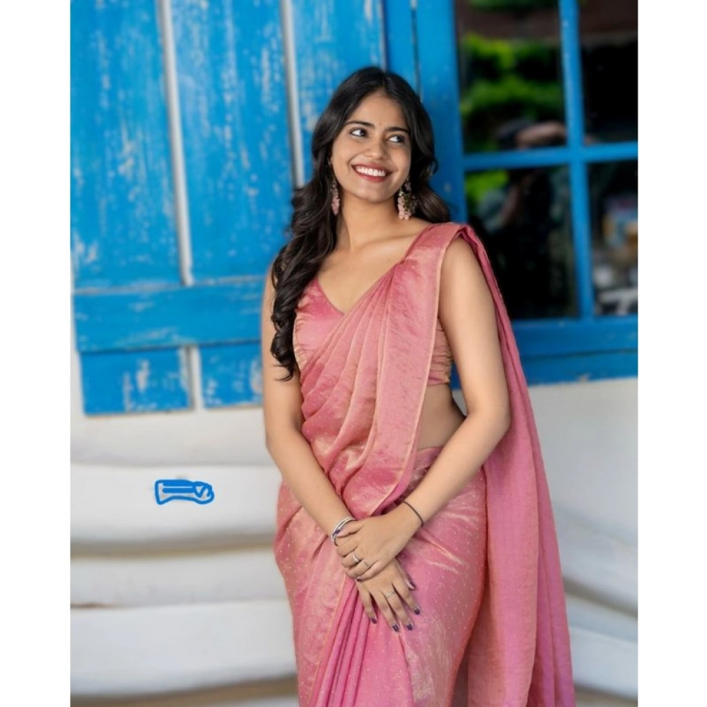 Generic Women's Silk Embroidred Saree With Unstitched Blouse 5.5Mtr (Pink) - Image 2