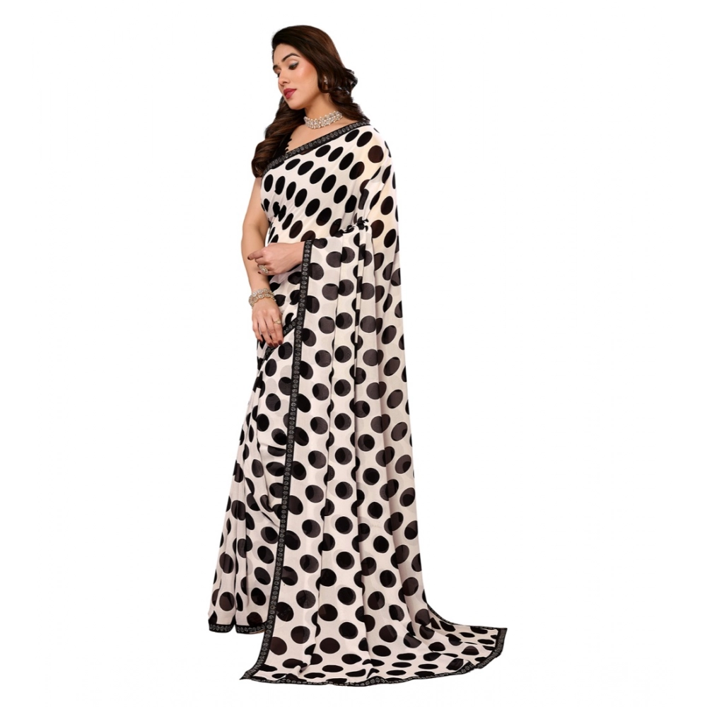 Generic Women's Georgette Printed Saree With Unstitched Blouse 5.5Mtr (Black) - Image 2