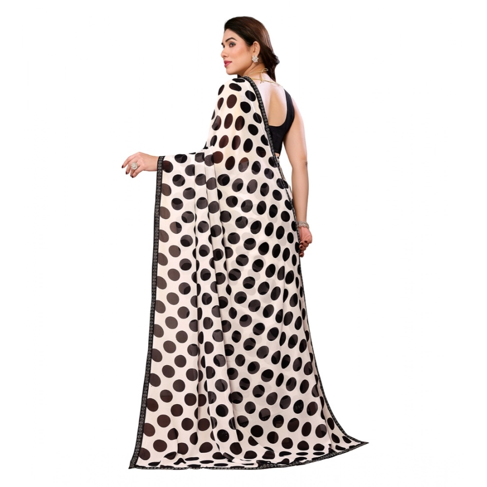 Generic Women's Georgette Printed Saree With Unstitched Blouse 5.5Mtr (Black) - Image 3