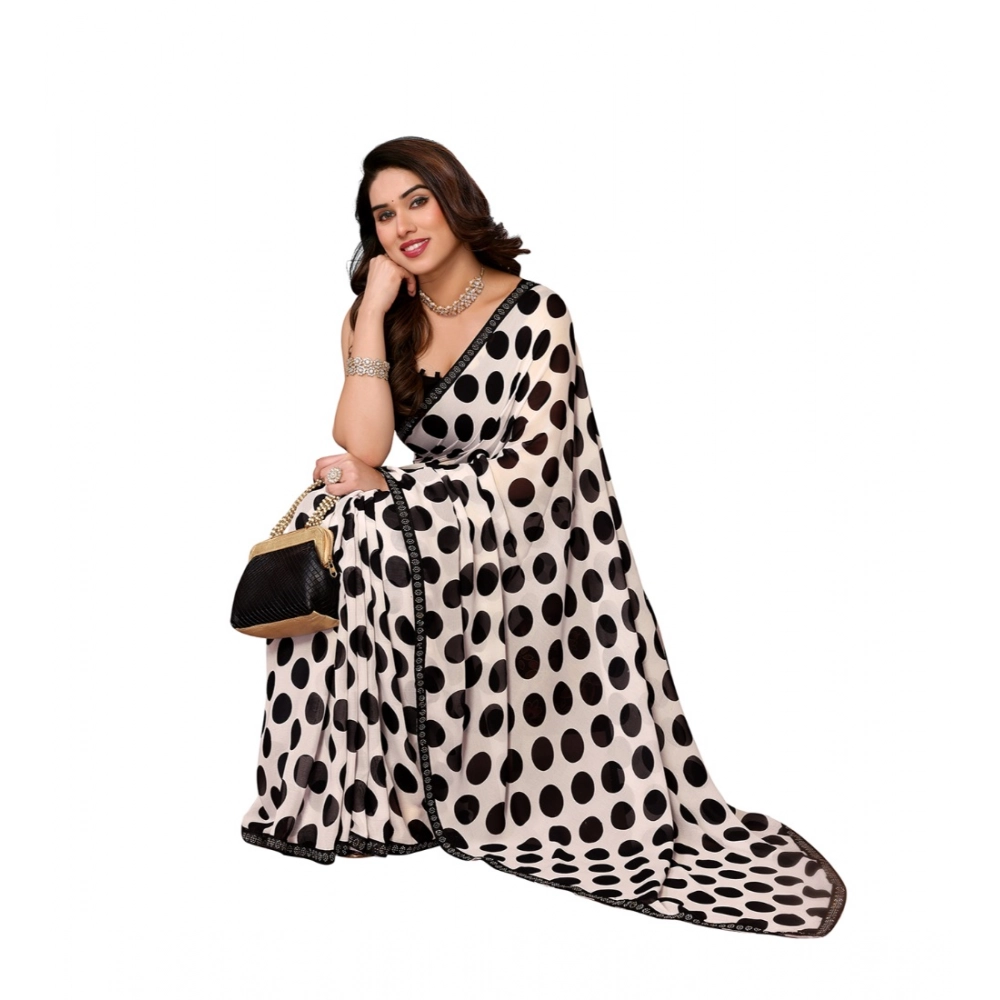 Generic Women's Georgette Printed Saree With Unstitched Blouse 5.5Mtr (Black) - Image 4