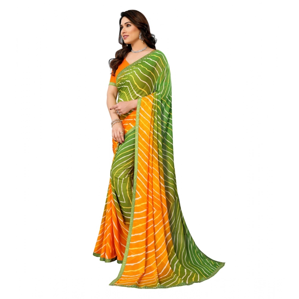Generic Women's Georgette Printed Saree With Unstitched Blouse 5.5Mtr (Green) - Image 2