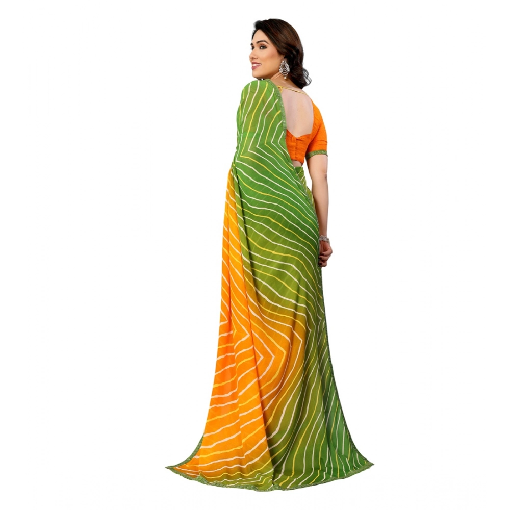 Generic Women's Georgette Printed Saree With Unstitched Blouse 5.5Mtr (Green) - Image 3