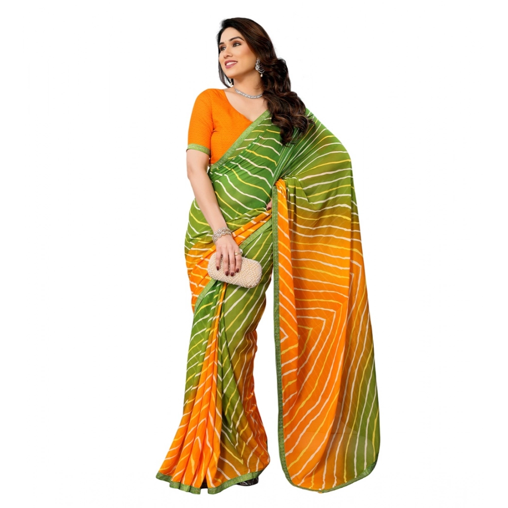 Generic Women's Georgette Printed Saree With Unstitched Blouse 5.5Mtr (Green) - Image 4