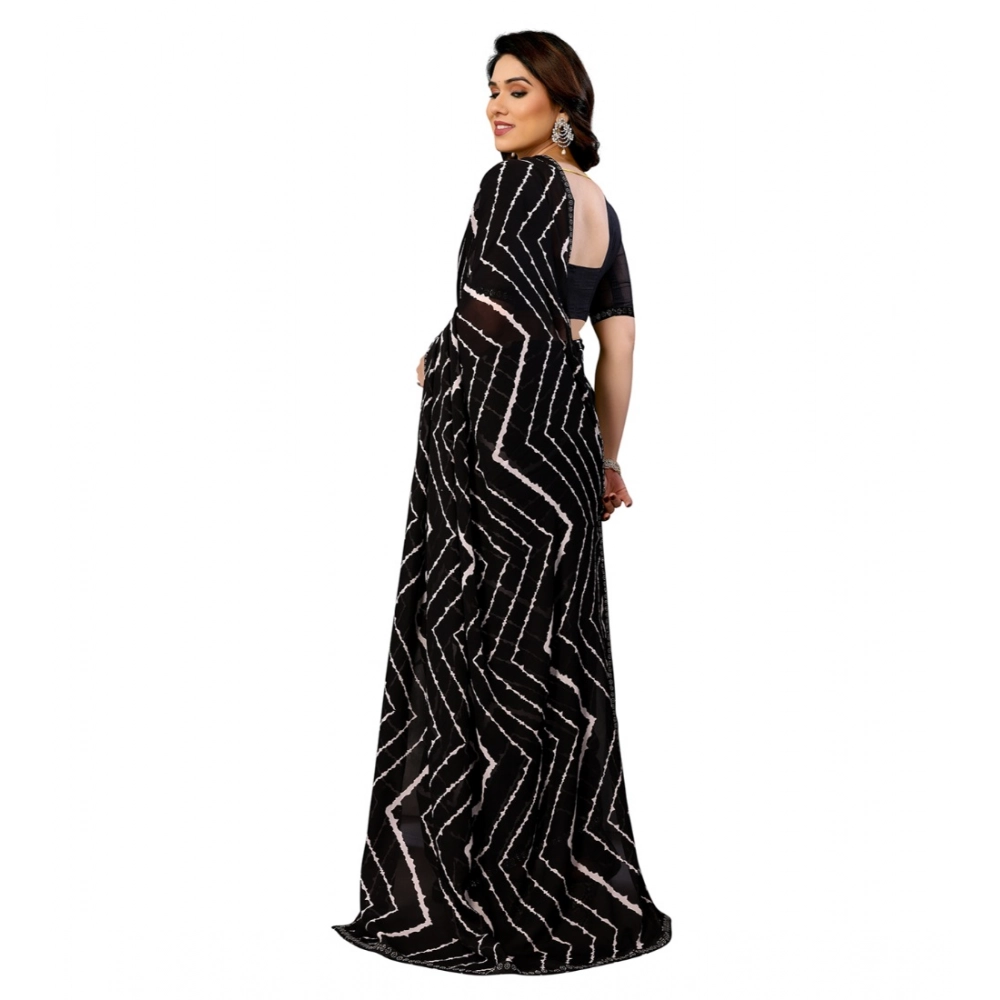 Generic Women's Georgette Printed Saree With Unstitched Blouse 5.5Mtr (Black) - Image 3