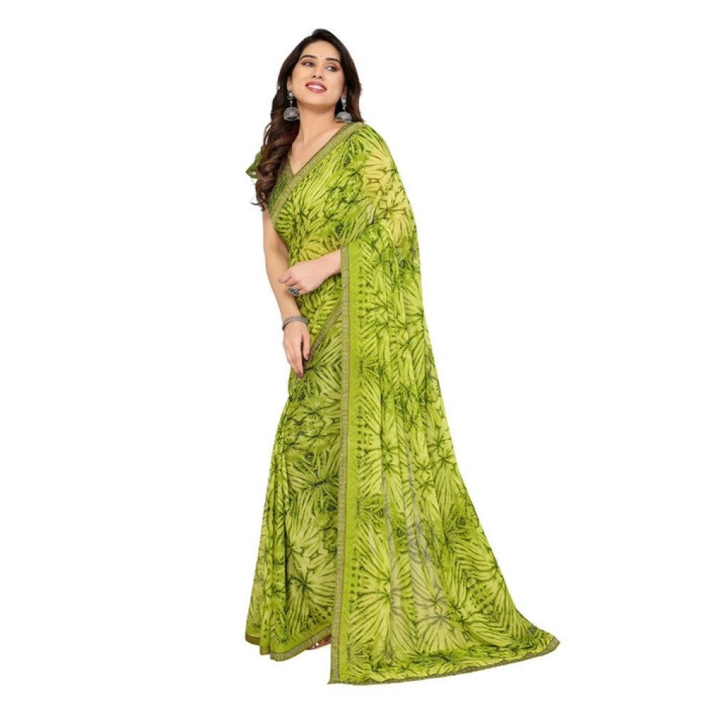 Generic Women's Georgette Printed Saree With Unstitched Blouse 5.5Mtr (Mehendi Green) - Image 2