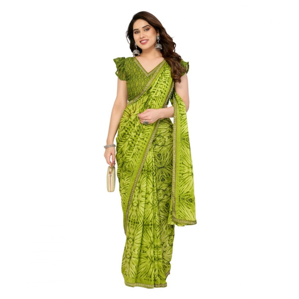 Generic Women's Georgette Printed Saree With Unstitched Blouse 5.5Mtr (Mehendi Green) - Image 4