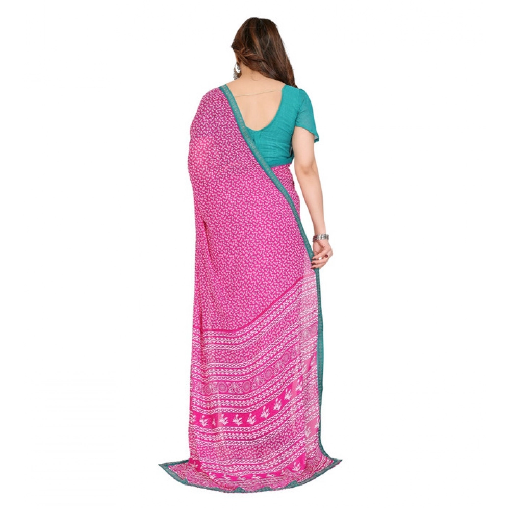 Generic Women's Georgette Printed Saree With Unstitched Blouse 5.5Mtr (Pink) - Image 3