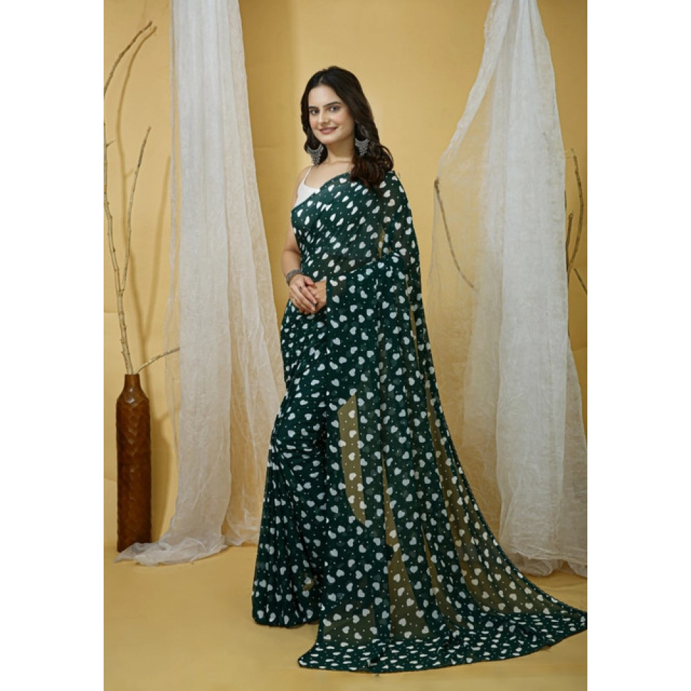 Generic Women's Georgette Printed Saree With Unstitched Blouse 5.5Mtr (Green) - Image 2