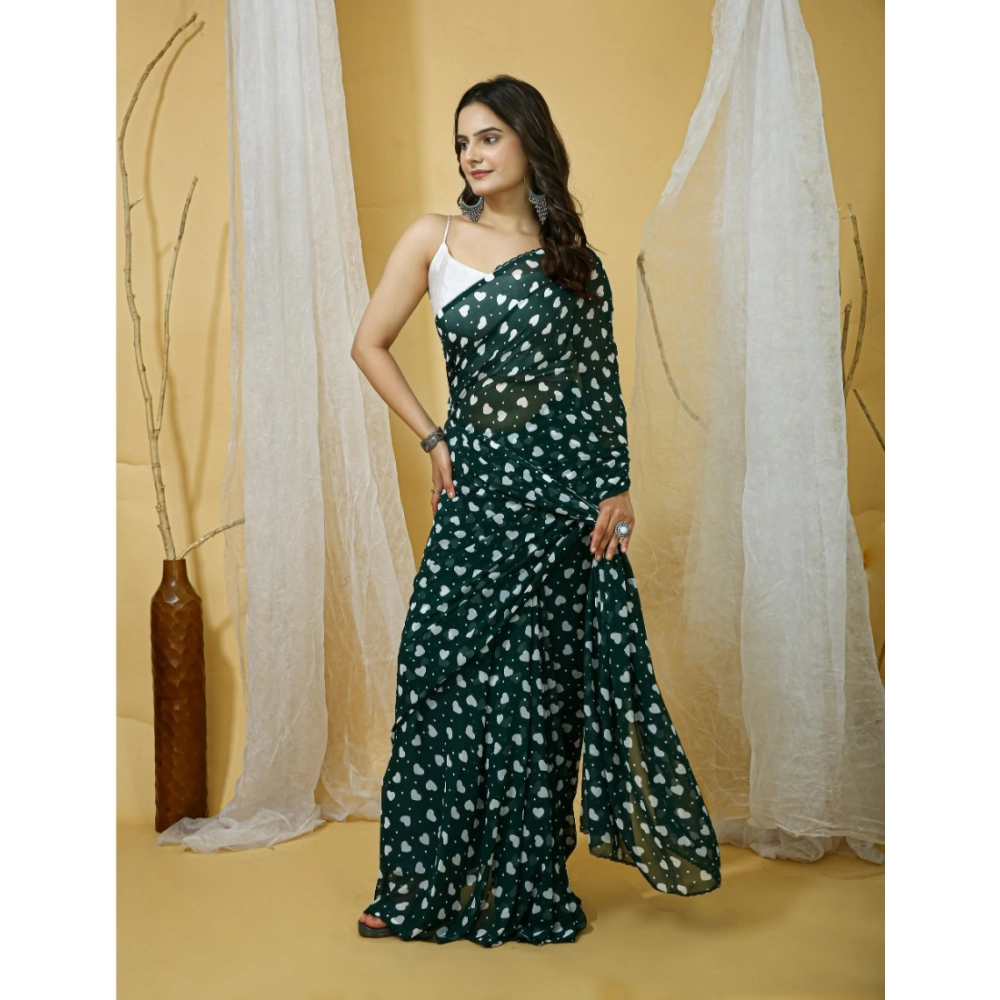 Generic Women's Georgette Printed Saree With Unstitched Blouse 5.5Mtr (Green) - Image 3