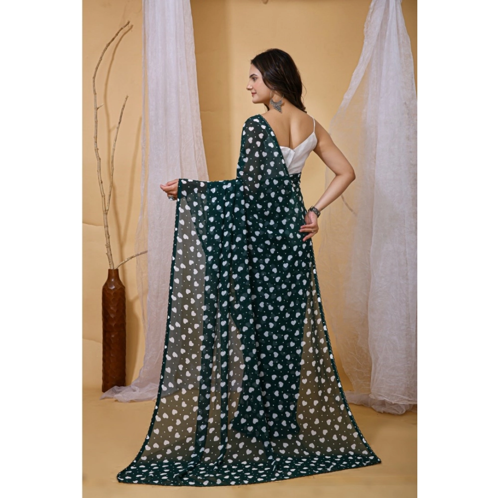 Generic Women's Georgette Printed Saree With Unstitched Blouse 5.5Mtr (Green) - Image 4