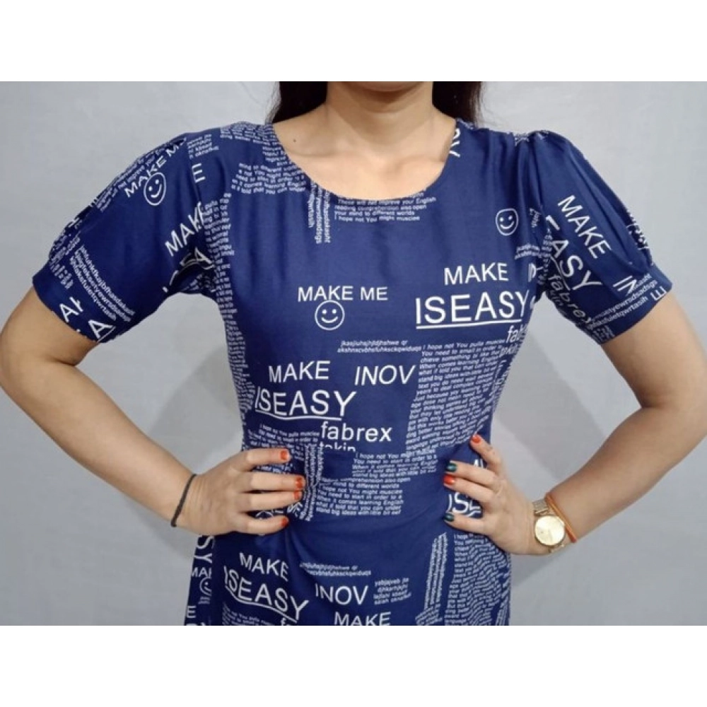 Generic Women's Casual Crepe Half Sleeves Dress (Blue) - Image 3