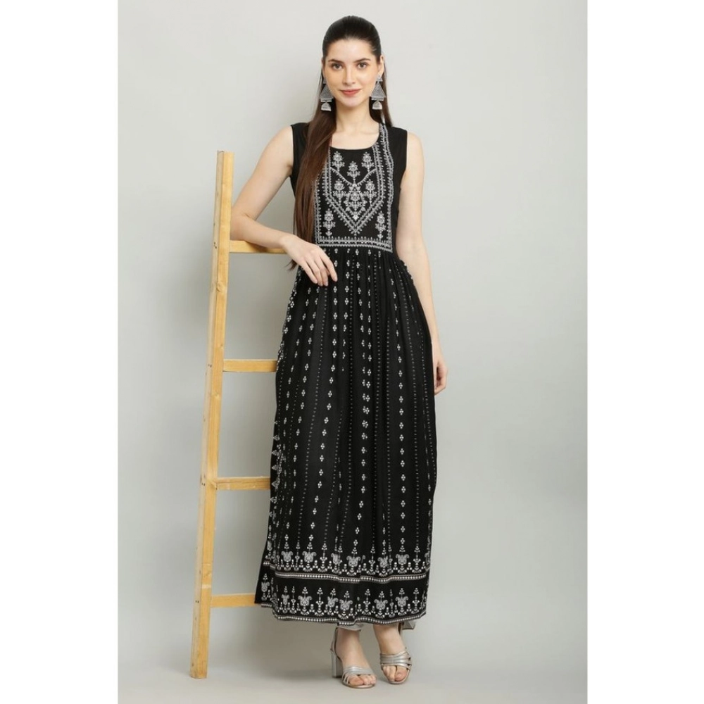 Generic Women's Casual Rayon Sleeveless Kurti (Black) - Image 2