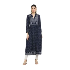 Generic Women's Casual Rayon Full sleeve Kurti (Blue)