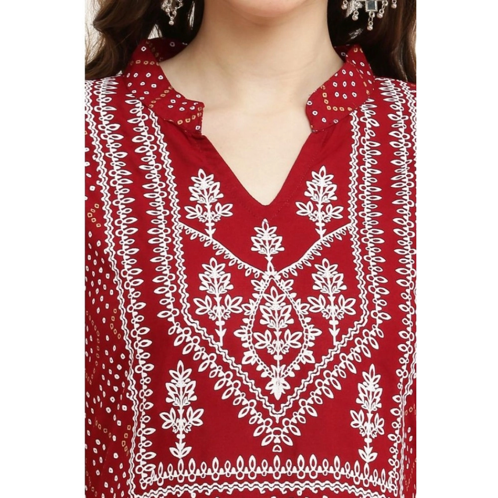 Generic Women's Casual Rayon Full sleeve Kurti (Maroon) - Image 3