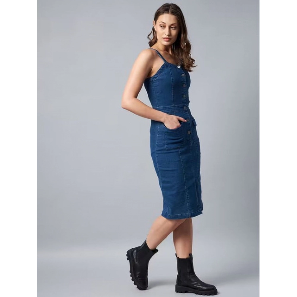 Generic Women's Casual Denim Sleeveless Dress (Blue) - Image 2