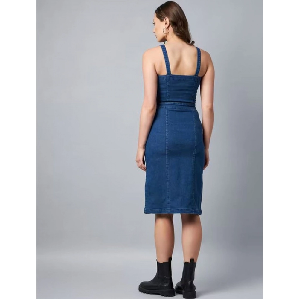 Generic Women's Casual Denim Sleeveless Dress (Blue) - Image 3
