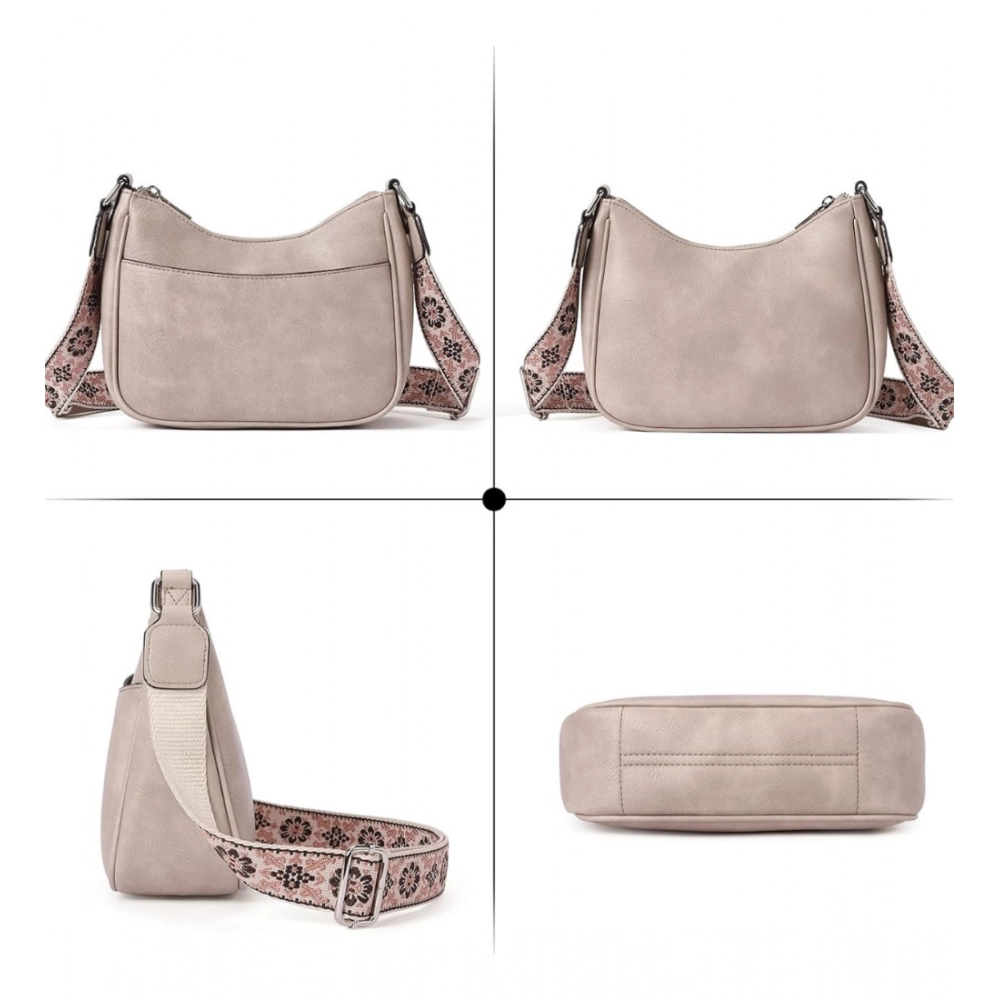 Generic Women's PU Leather Zipper Sling Bag (Beige) - Image 2
