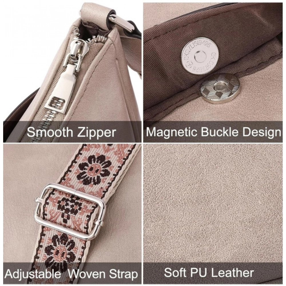 Generic Women's PU Leather Zipper Sling Bag (Beige) - Image 4
