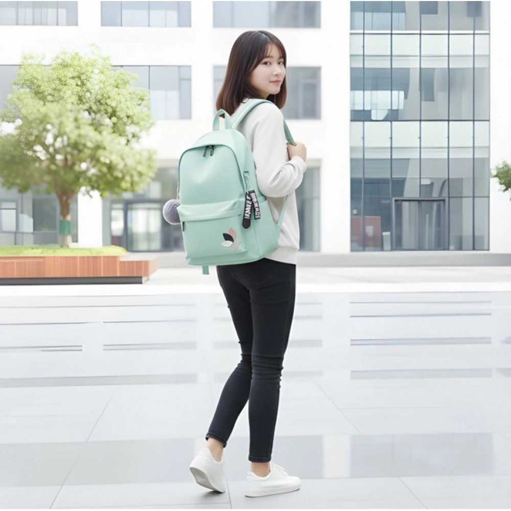 Generic Unisex PU Leather Solid Medium Zipper Backpack (Green) - Image 5