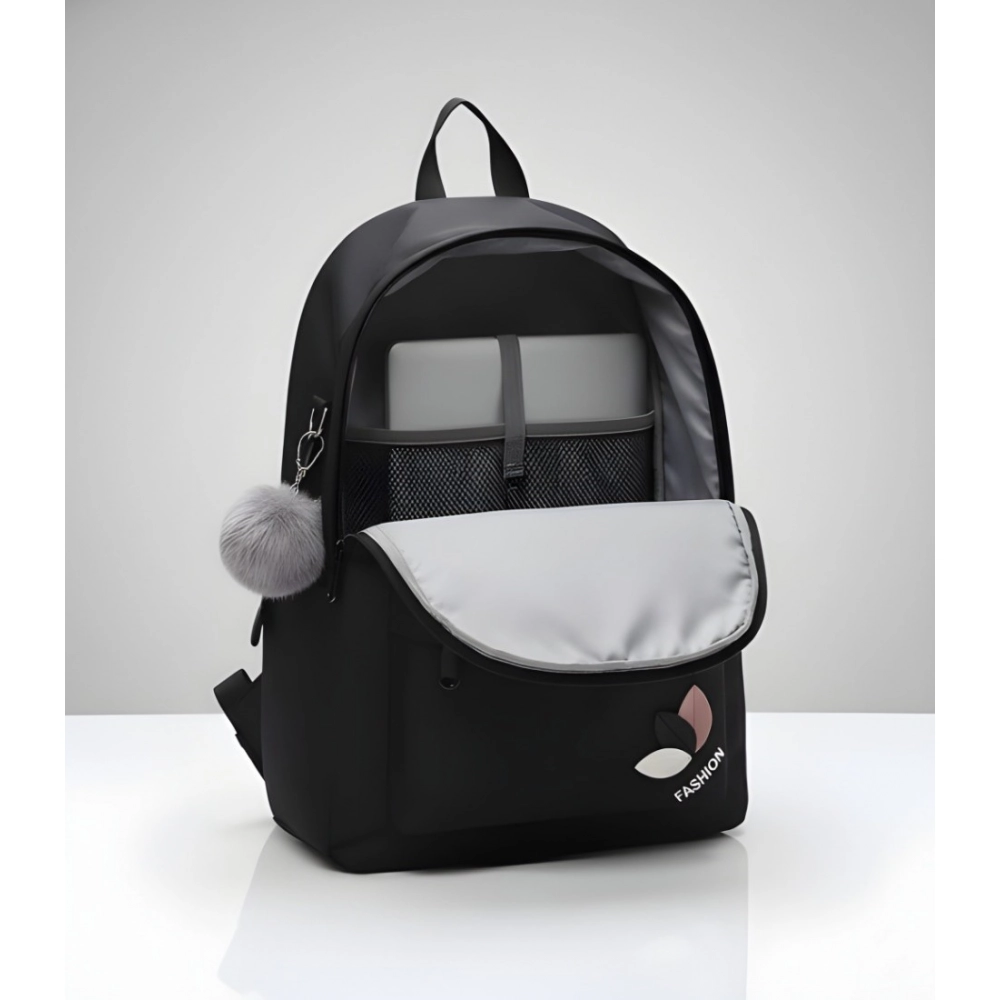 Generic Unisex PU Leather Solid Medium Zipper Backpack (Black) - Image 4