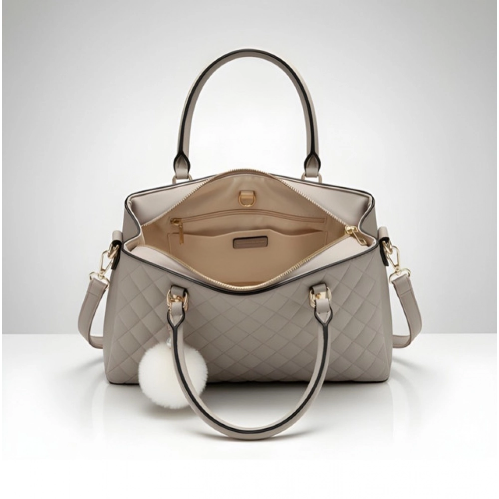 Generic Women's PU Leather Solid Shoulder Zipper Handbag (Grey) - Image 4