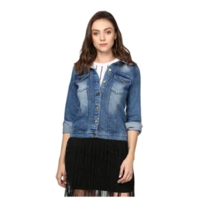 Generic Women's Denim Washed Long Sleeves Jacket (Blue)