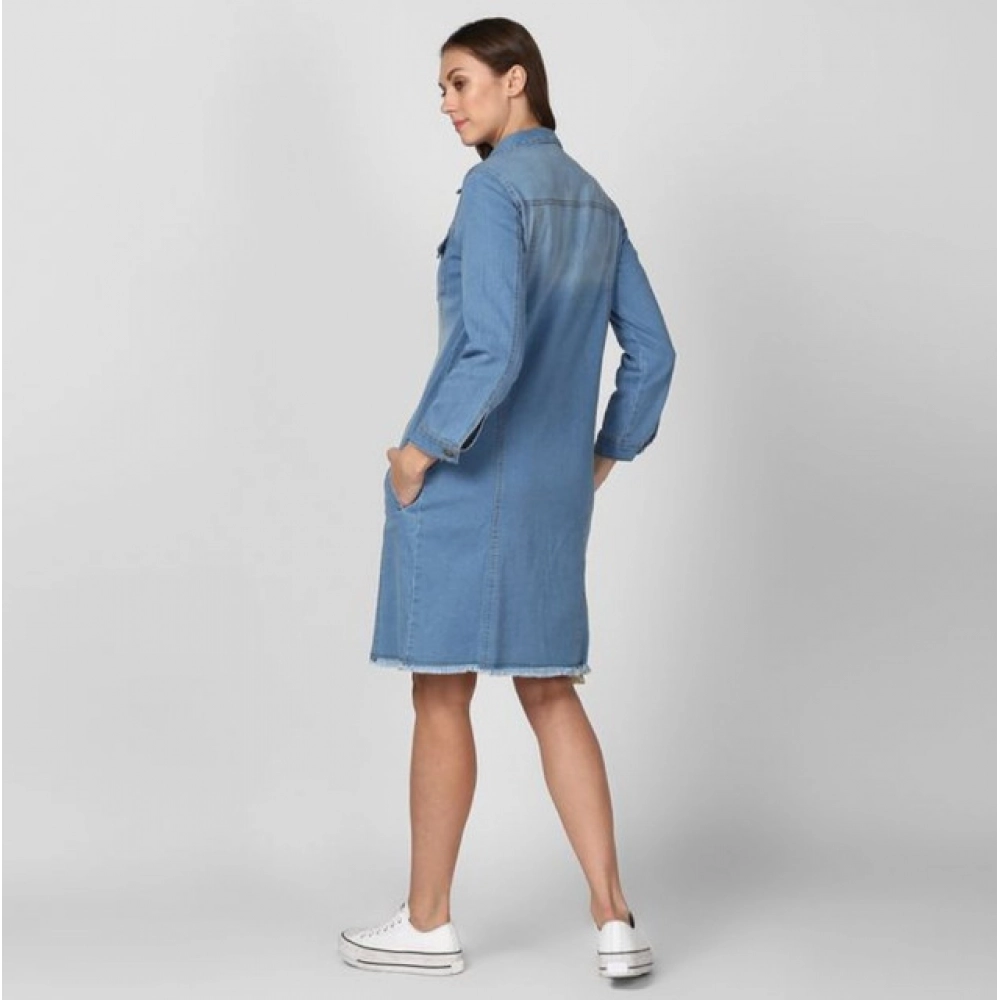 Generic Women's Denim Washed Long Sleeves Jacket (Blue) - Image 2