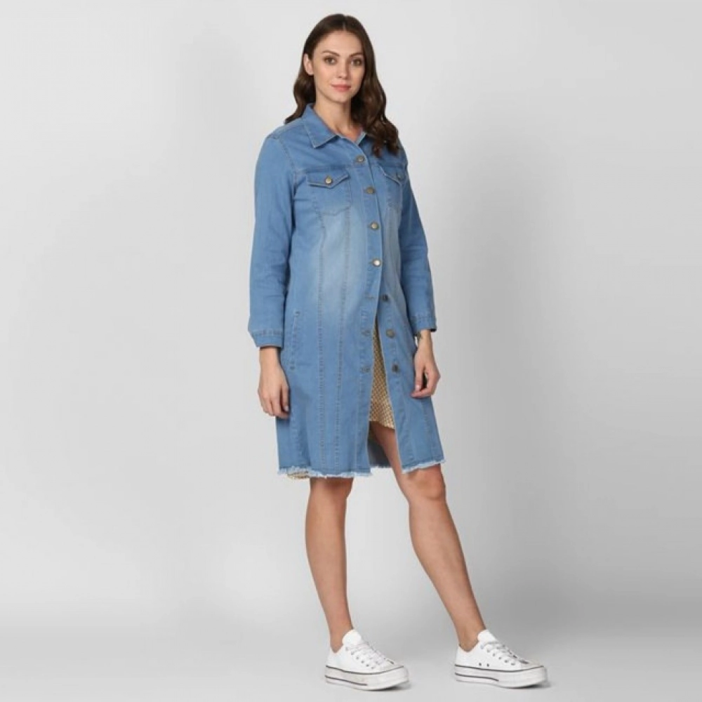 Generic Women's Denim Washed Long Sleeves Jacket (Blue) - Image 4