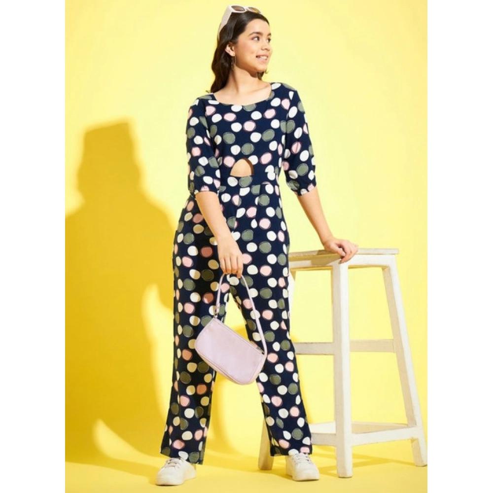 Generic Girl's Cotton Polka 3-4th Sleeve Jumpsuit (Multicolor) - Image 2