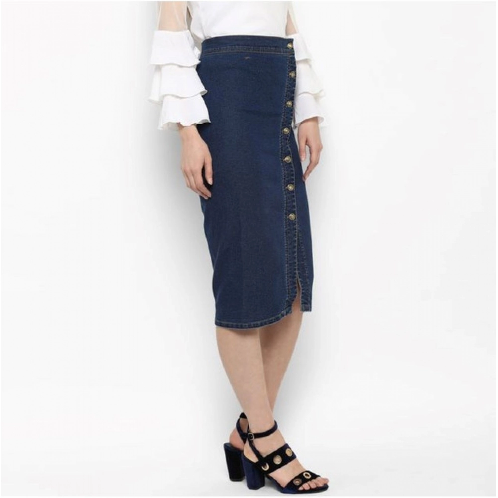 Generic Women's Denim Front Button Buttoned Skirt (Blue) - Image 4
