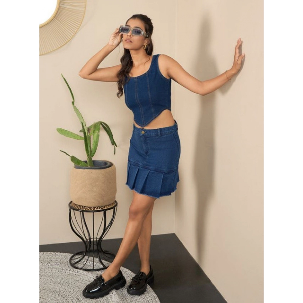 Generic Women's Denim Washed Buttoned Skirt (Blue) - Image 3