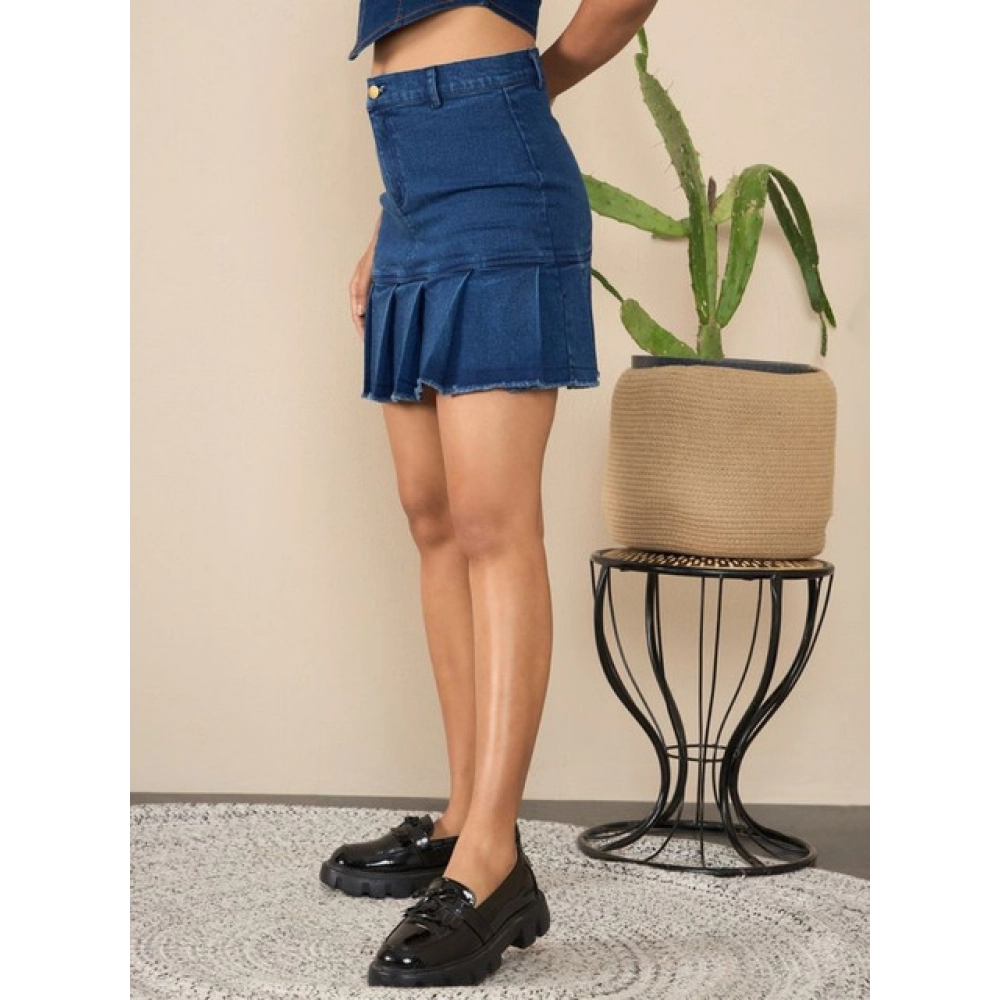 Generic Women's Denim Washed Buttoned Skirt (Blue) - Image 4