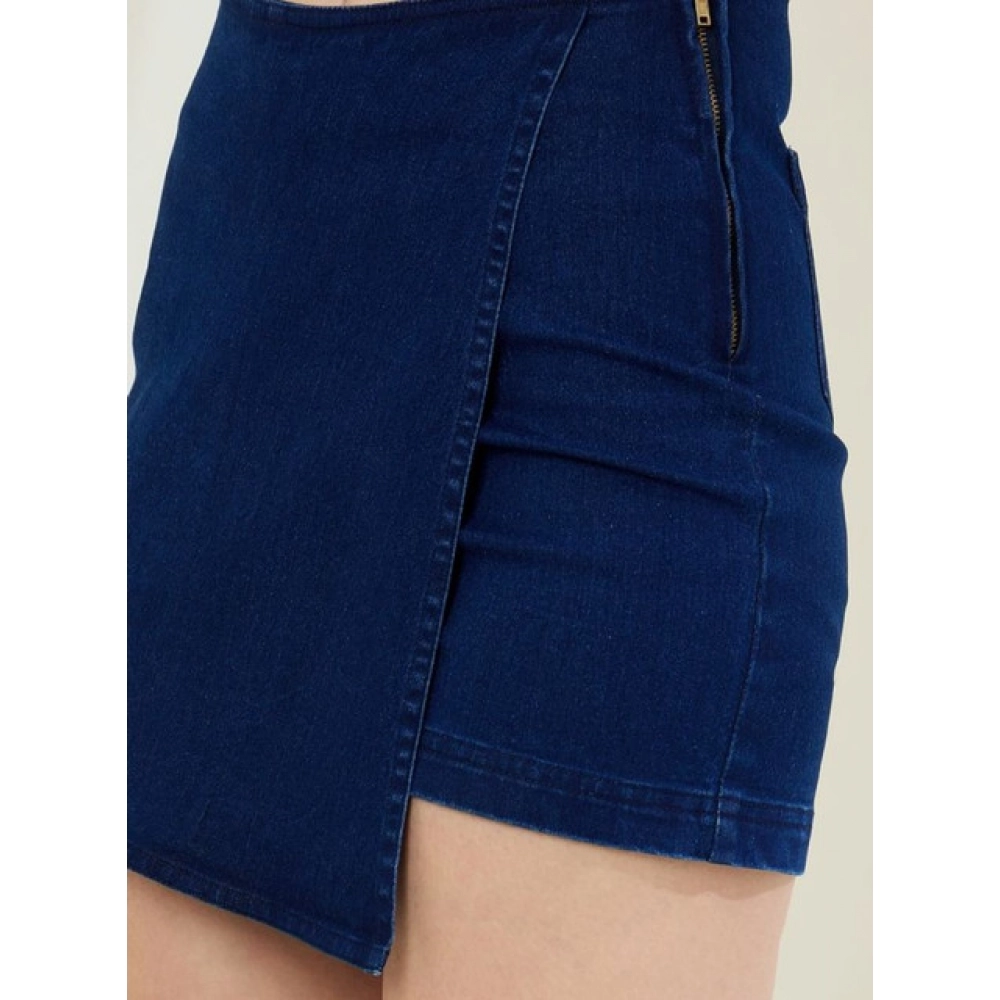 Generic Women's Denim Lycra Solid Zip Closure Skorts (Navy) - Image 4