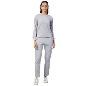 Generic Women's Cotton Solid Long Sleeves Tracksuit (Light Grey - Pink)