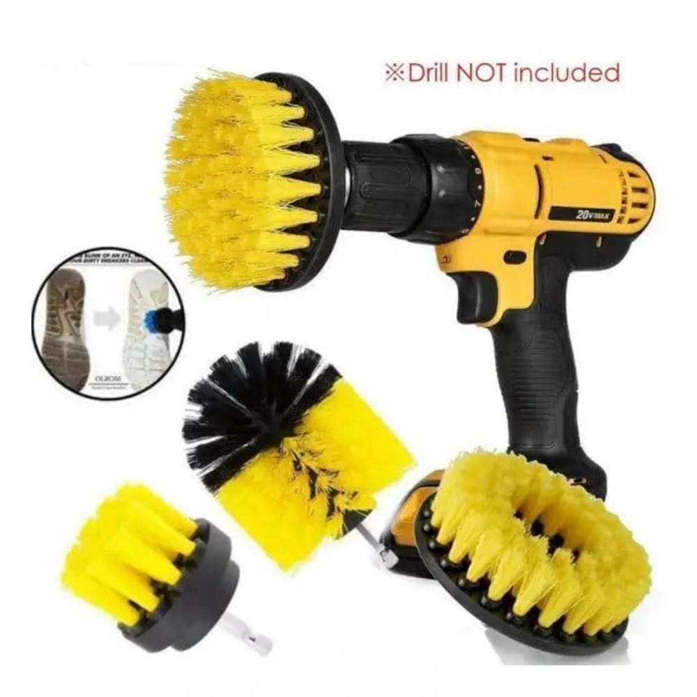 Generic Pack Of 4 Plastic Solid Power Drill Scrub Brush Cleaning Set (Yellow-Black) - Image 3