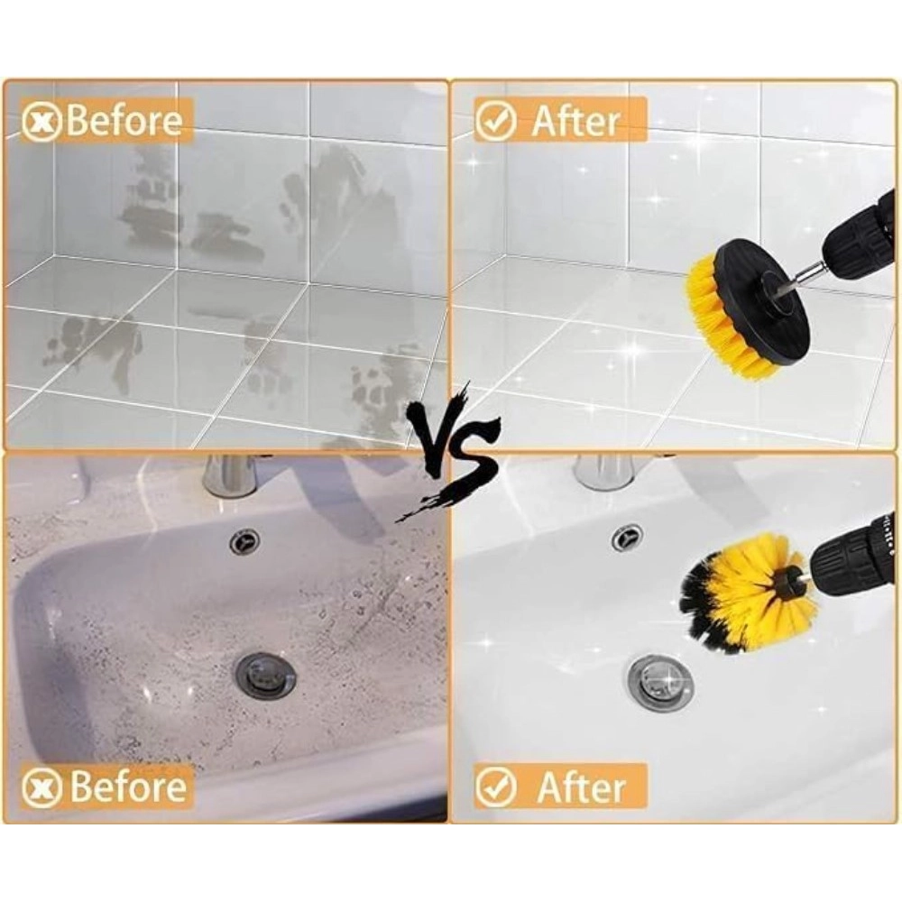 Generic Pack Of 4 Plastic Solid Power Drill Scrub Brush Cleaning Set (Yellow-Black) - Image 4