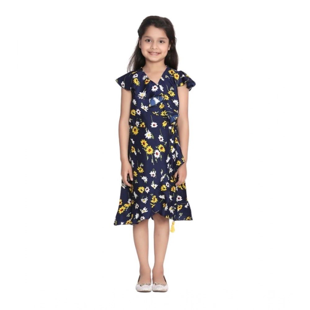 Generic Girl's Polyester Crepe Polka Cold Shoulder Dress (Navy Blue) - Image 2